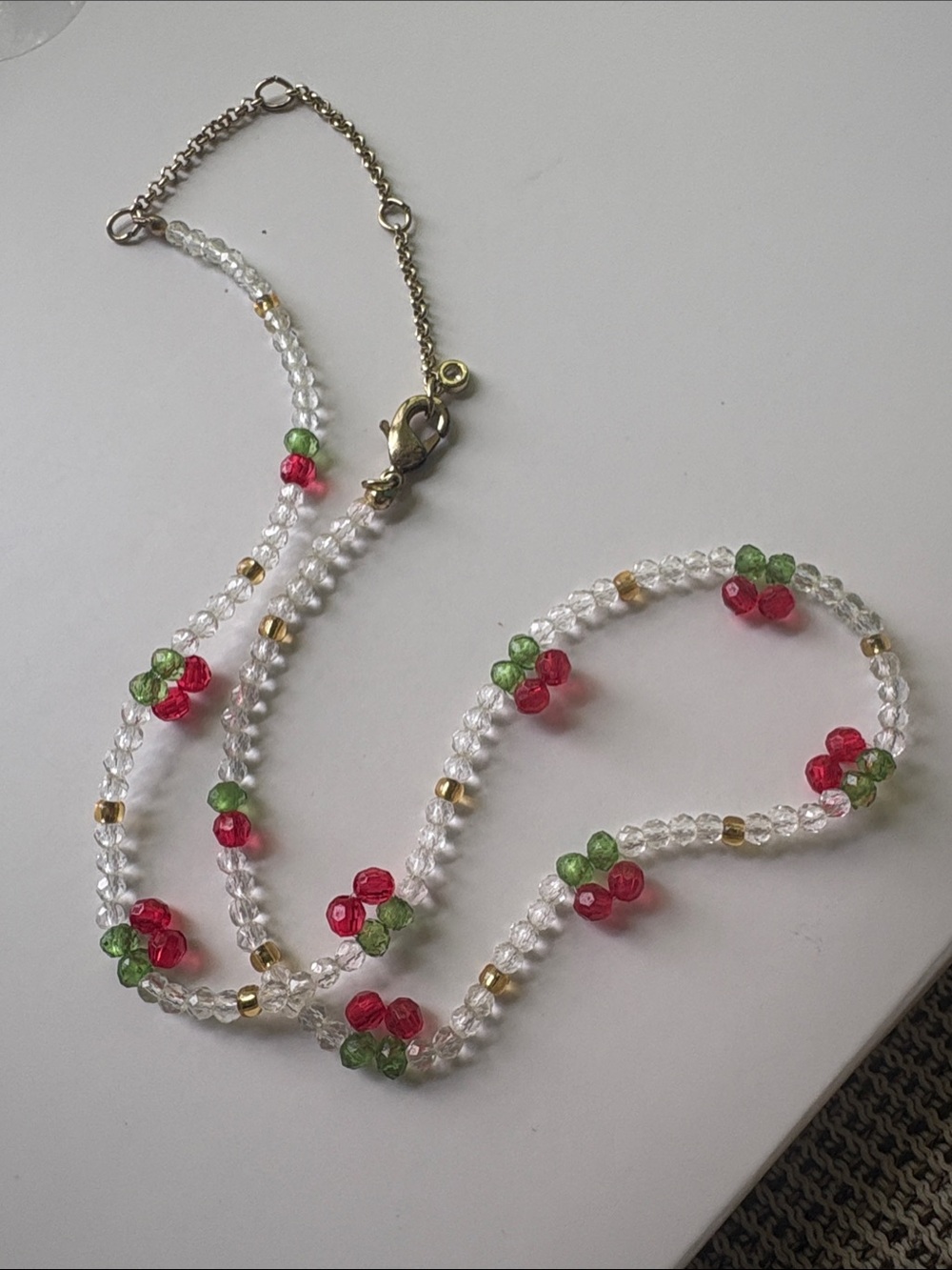 American Eagle Outfitters Clear Bead Necklace with red cherry Accents